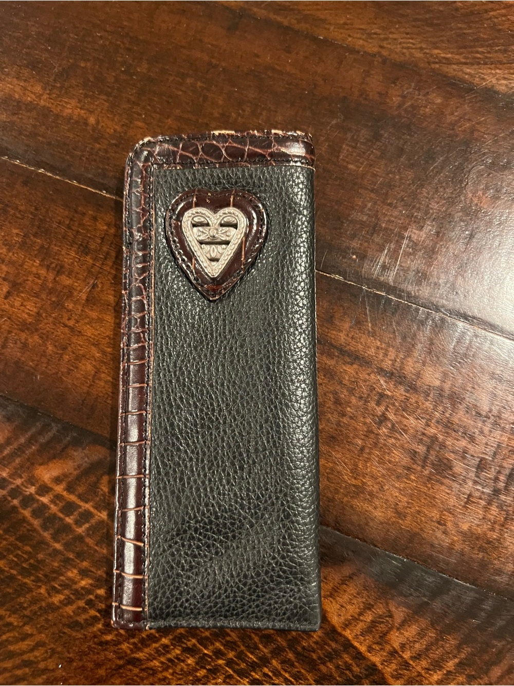 Brighton Black Leather eyeglass case with Brown Croc Trim